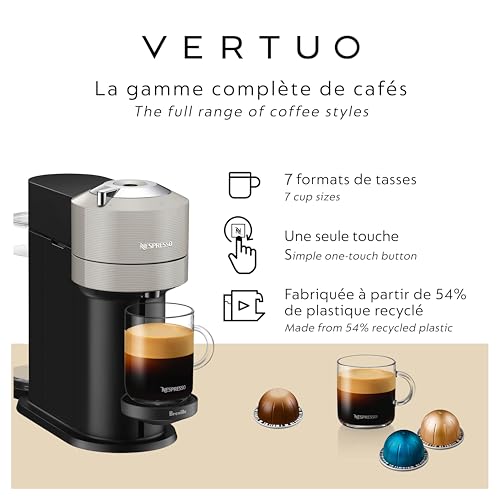 Nespresso Vertuo Next Coffee and Espresso Maker by Breville, with Aeroccino Milk Frother, Light Grey