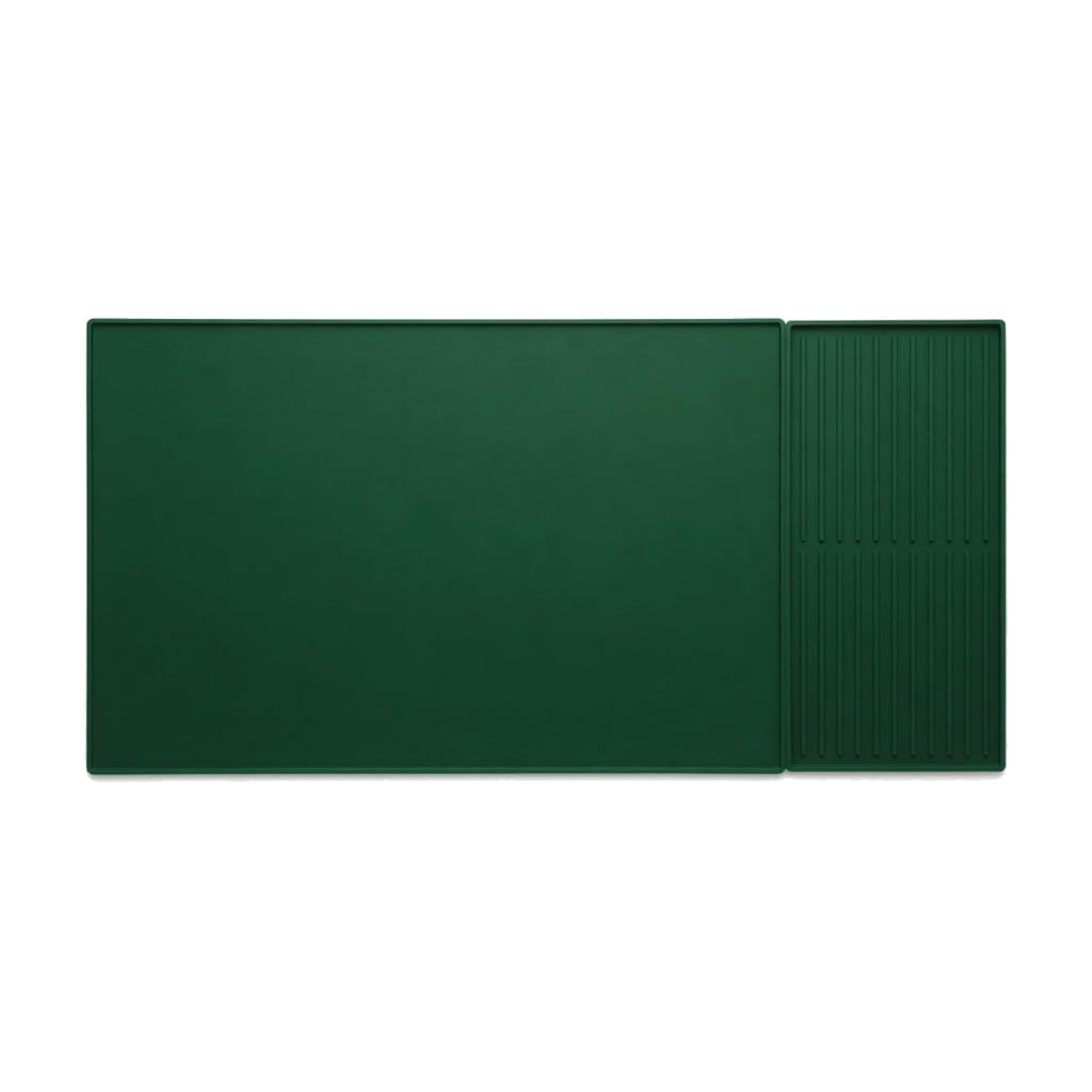 Silicone Coffee Bar Mat 24 x 16 in with Drying Tray, Classic Black | 24 x 16 in food-grade silicone mat for home/coffee bar; removable tray, raised rim, smooth base adds grip, heat insulation