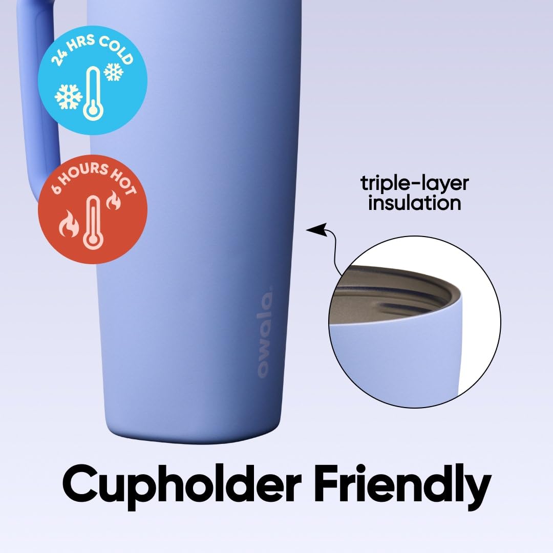 Owala SmoothSip Slider Insulated Stainless Steel Coffee Tumbler, Reusable Iced Coffee Cup, Hot Coffee Travel Mug, BPA Free 12 oz, Vanilla Bean