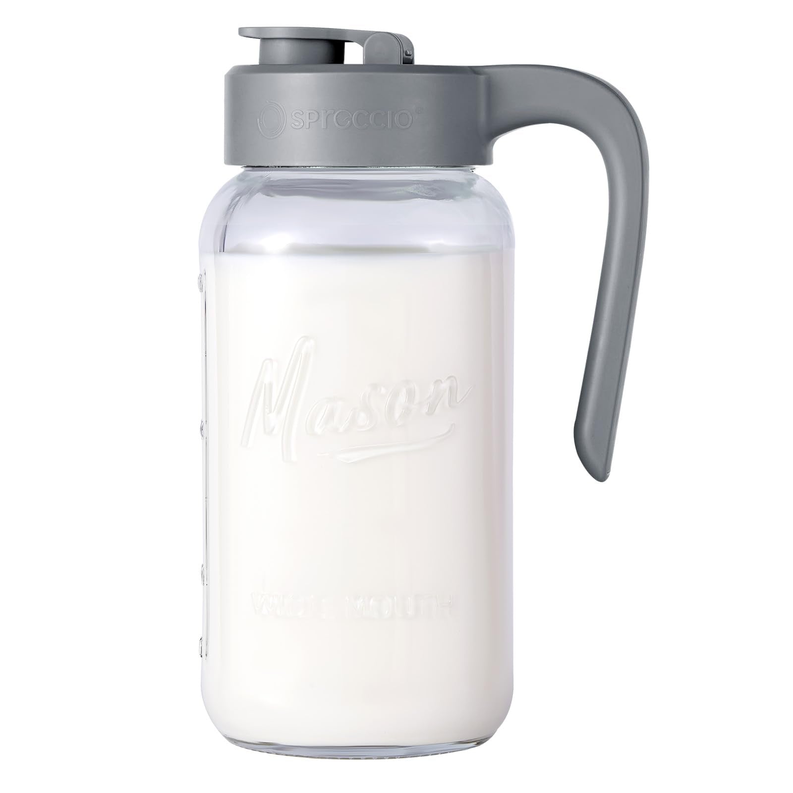 Mason Jar Pitcher - Airtight & Leakproof Glass Pitcher with Lid, Perfect for Breastmilk, Cold Brew, and Sun Tea, 2 Quart (64 oz) Mason Jar with Pour Spout Lid