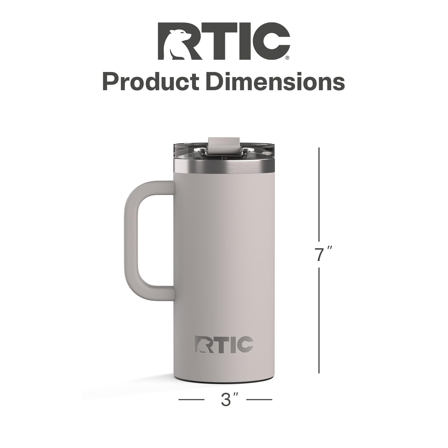 RTIC 20oz Road Trip Travel Mug with Lid and Handle, Ceramic Lined, Insulated, Stainless Steel, Metal, Double Wall Vacuum-Insulation, Portable Coffee, Tea Cup for Hot and Cold Drink, Black