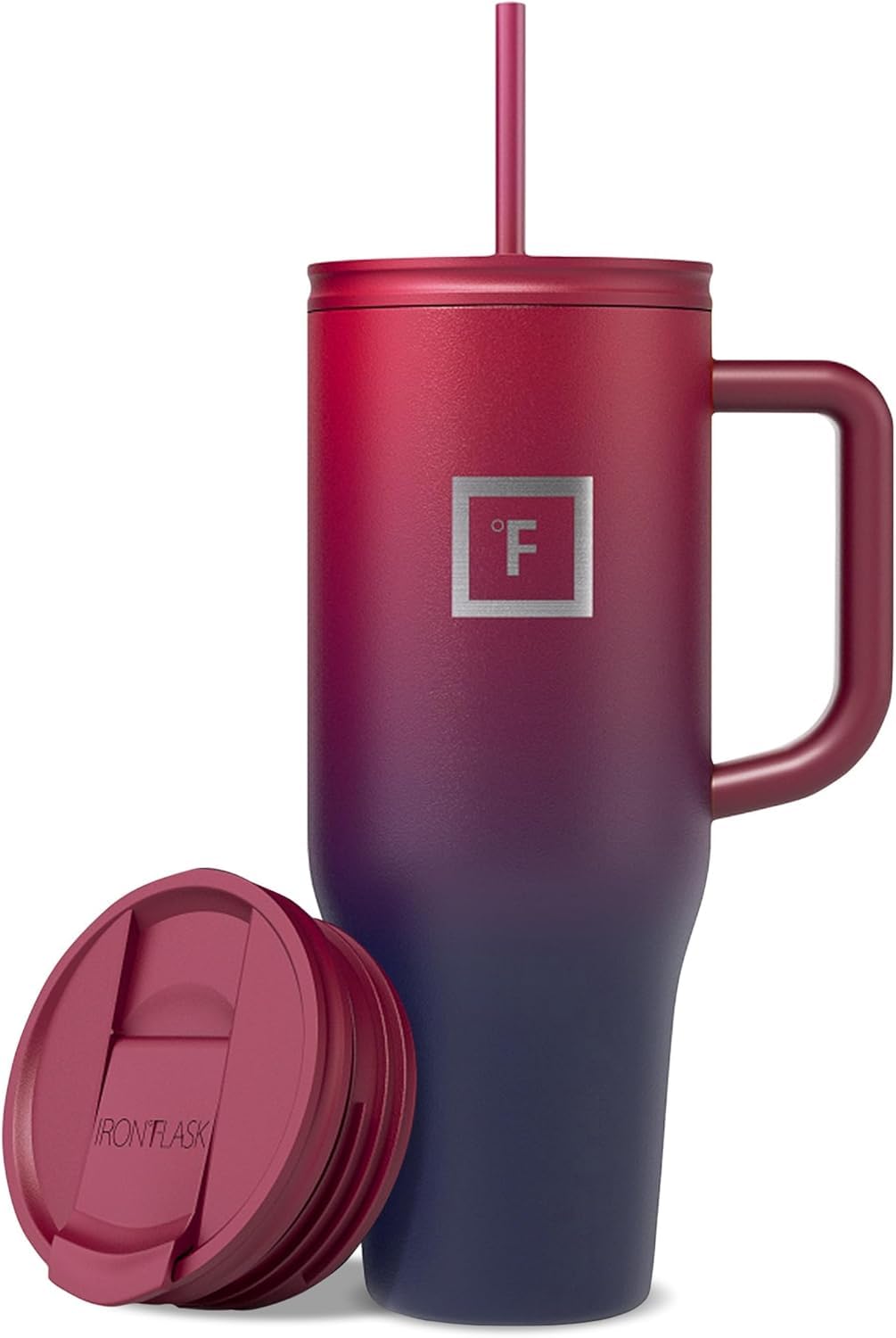 IRON °FLASK Co-Pilot Insulated Mug w/Straw & Flip Cap Lids - Cup Holder Bottle for Hot, Cold Drink - Leak-Proof - Water, Coffee Portable Travel Mug - Aurora, 40 Oz