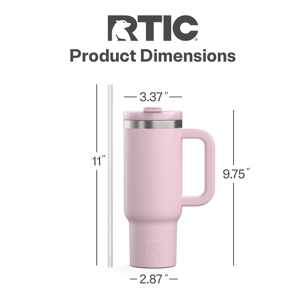 RTIC 40 oz Road Trip Tumbler Double-Walled Cermaic Lined Insulated Stainless Steel Portable Travel Coffee Mug Cup with Lid, Handle and Straw, Trailblazer