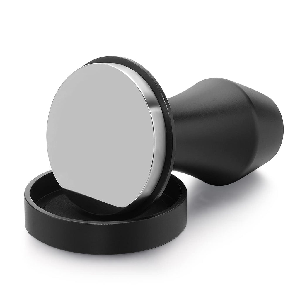 Normcore V4 Coffee Tamper 53.3mm - Spring-Loaded Tamper - Barista Espresso Tamper with 15lb / 25lb / 30lbs Replacement Springs - Anodized Aluminum Handle and Stand - Flat Base, Black