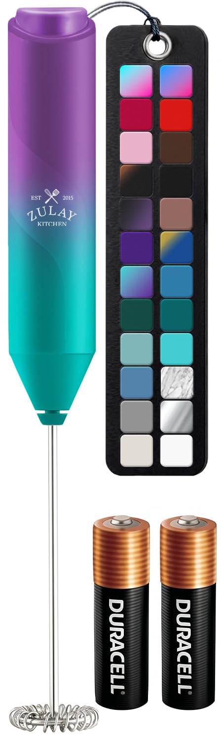 Zulay Kitchen Powerful Milk Frother AA Batteries Included – Ultra Fast Handheld Drink Mixer with Stainless Steel Whisk Stirrer for Coffee, Protein, Matcha & More, Frother Wand Electric Frothmate Black