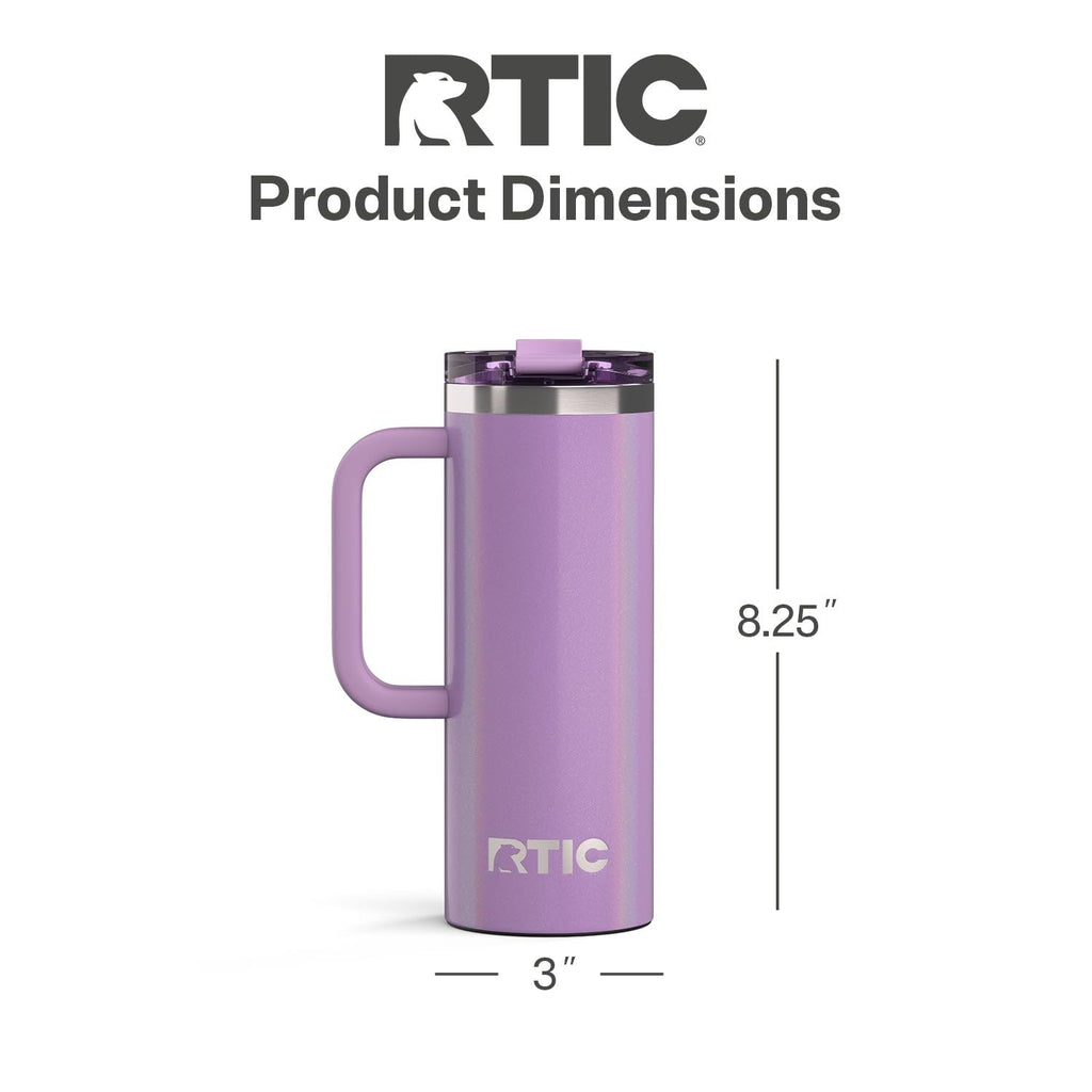 RTIC 20oz Road Trip Travel Mug with Lid and Handle, Ceramic Lined, Insulated, Stainless Steel, Metal, Double Wall Vacuum-Insulation, Portable Coffee, Tea Cup for Hot and Cold Drink, Black