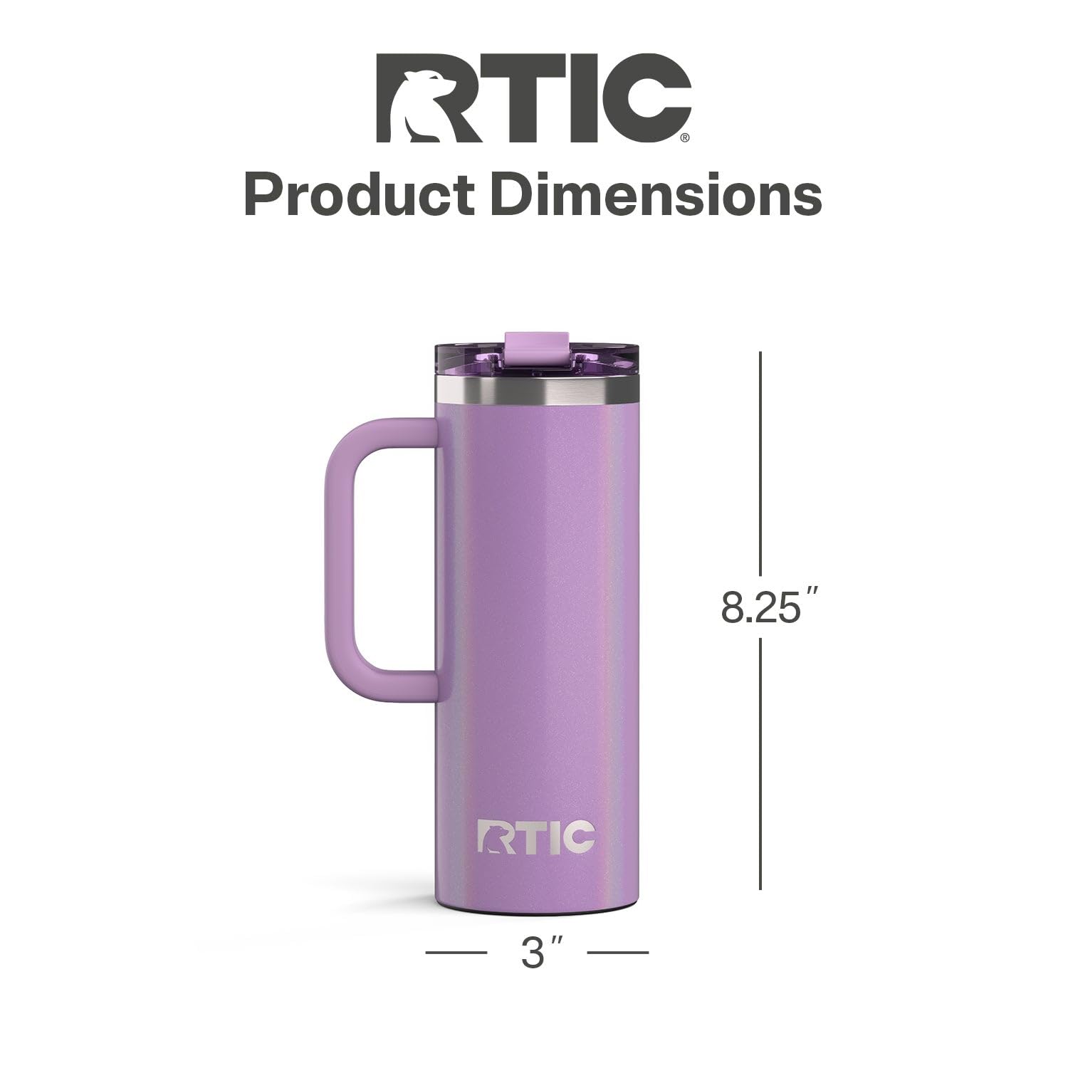 RTIC 20oz Road Trip Travel Mug with Lid and Handle, Ceramic Lined, Insulated, Stainless Steel, Metal, Double Wall Vacuum-Insulation, Portable Coffee, Tea Cup for Hot and Cold Drink, Black
