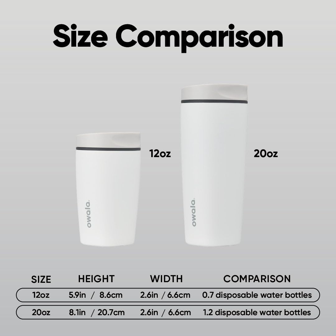 Owala SmoothSip Slider Insulated Stainless Steel Coffee Tumbler, Reusable Iced Coffee Cup, Hot Coffee Travel Mug, BPA Free 12 oz, Vanilla Bean