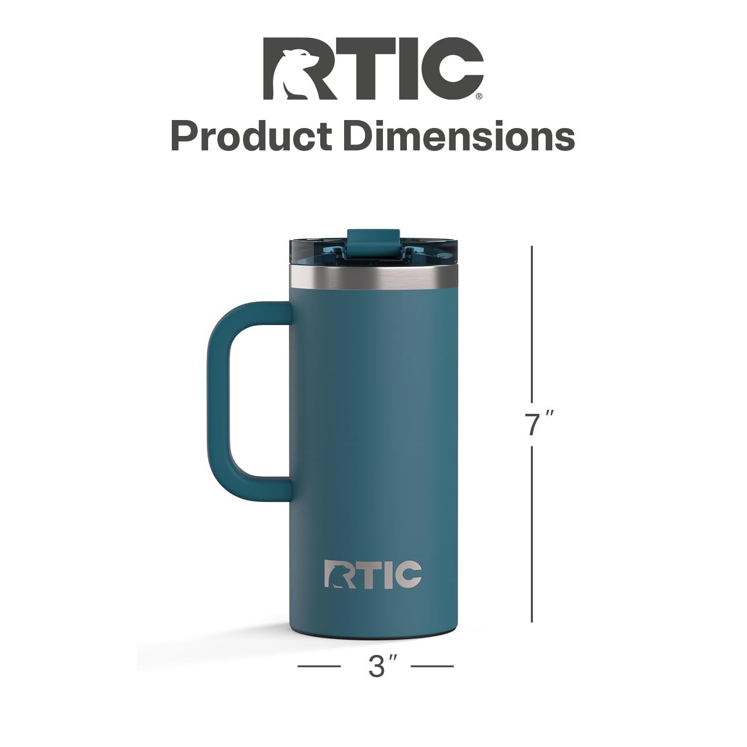 RTIC 20oz Road Trip Travel Mug with Lid and Handle, Ceramic Lined, Insulated, Stainless Steel, Metal, Double Wall Vacuum-Insulation, Portable Coffee, Tea Cup for Hot and Cold Drink, Black