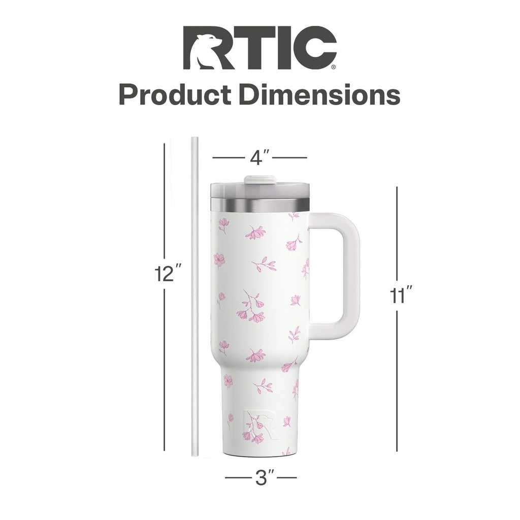 RTIC 40 oz Road Trip Tumbler Double-Walled Cermaic Lined Insulated Stainless Steel Portable Travel Coffee Mug Cup with Lid, Handle and Straw, Trailblazer