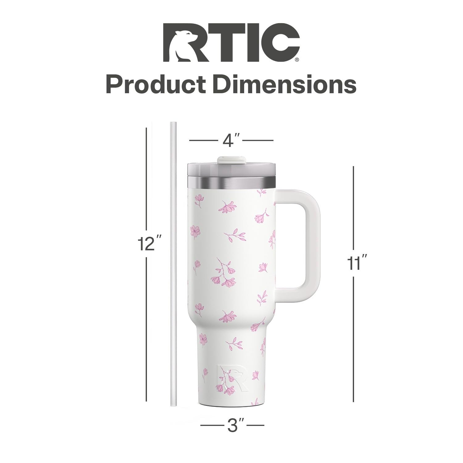 RTIC 40 oz Road Trip Tumbler Double-Walled Cermaic Lined Insulated Stainless Steel Portable Travel Coffee Mug Cup with Lid, Handle and Straw, Trailblazer