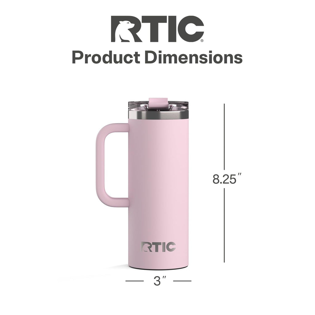 RTIC 20oz Road Trip Travel Mug with Lid and Handle, Ceramic Lined, Insulated, Stainless Steel, Metal, Double Wall Vacuum-Insulation, Portable Coffee, Tea Cup for Hot and Cold Drink, Black