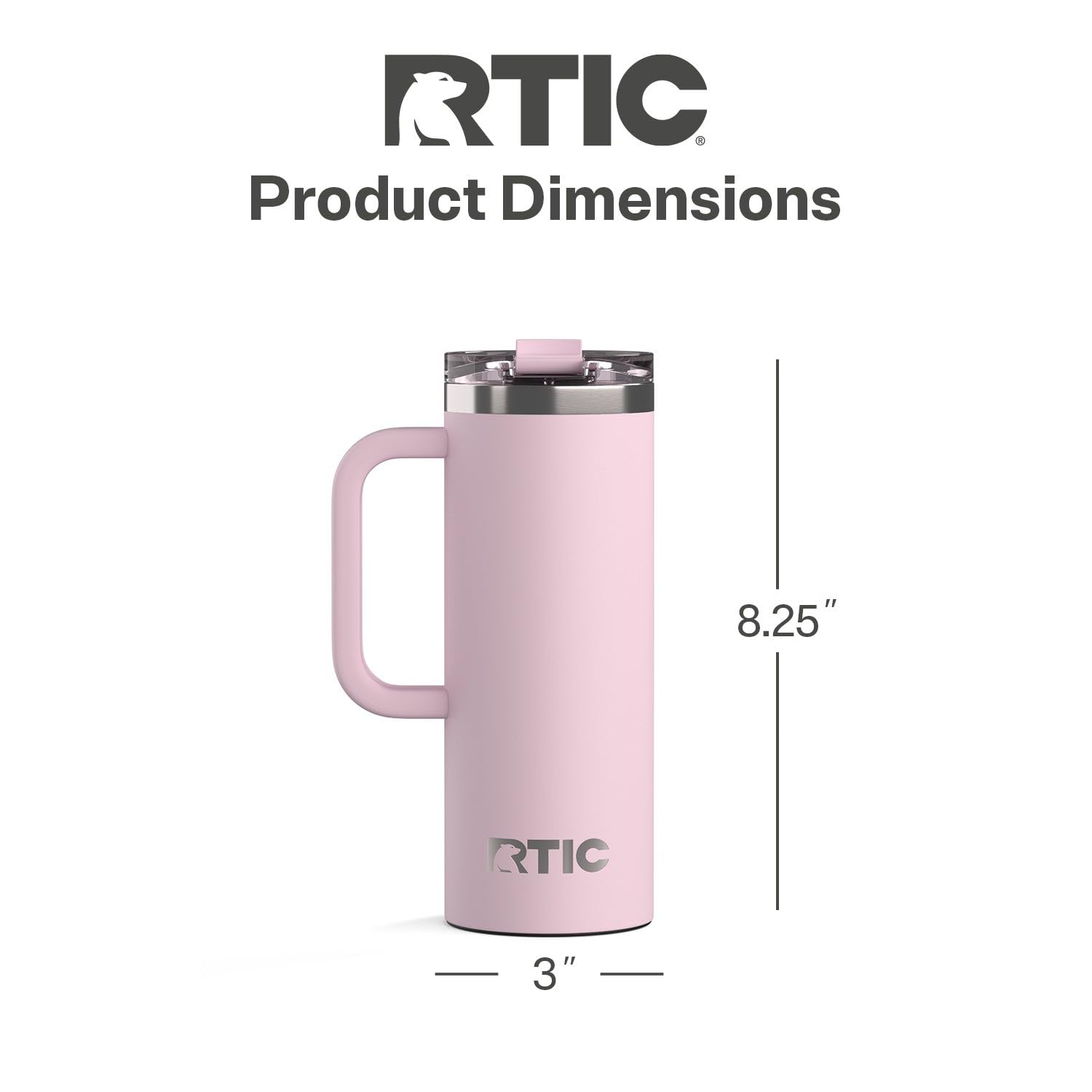 RTIC 20oz Road Trip Travel Mug with Lid and Handle, Ceramic Lined, Insulated, Stainless Steel, Metal, Double Wall Vacuum-Insulation, Portable Coffee, Tea Cup for Hot and Cold Drink, Black