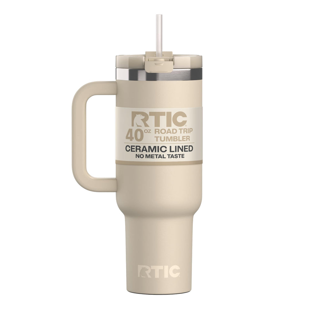 RTIC 40 oz Road Trip Tumbler Double-Walled Cermaic Lined Insulated Stainless Steel Portable Travel Coffee Mug Cup with Lid, Handle and Straw, Trailblazer