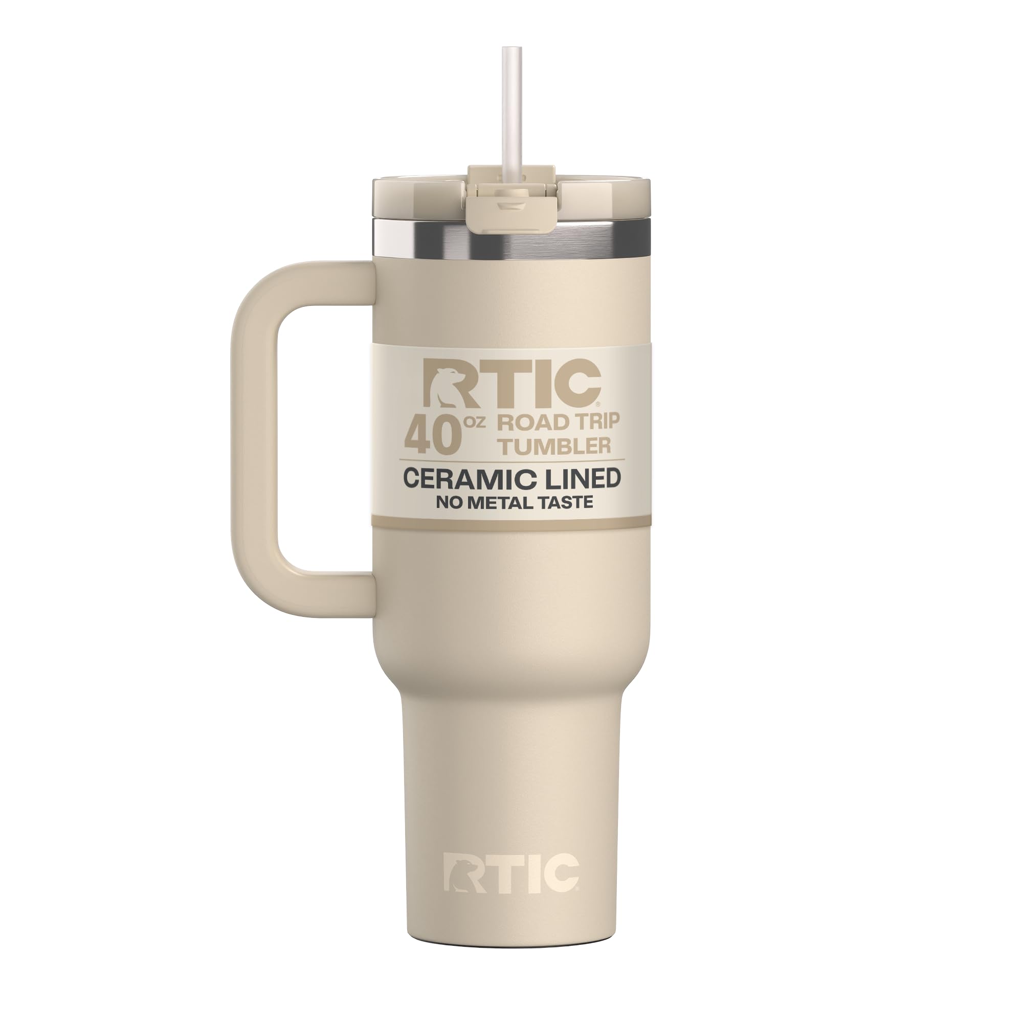RTIC 40 oz Road Trip Tumbler Double-Walled Cermaic Lined Insulated Stainless Steel Portable Travel Coffee Mug Cup with Lid, Handle and Straw, Trailblazer