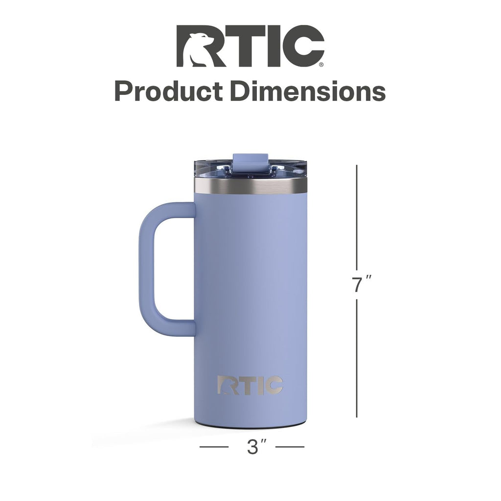 RTIC 20oz Road Trip Travel Mug with Lid and Handle, Ceramic Lined, Insulated, Stainless Steel, Metal, Double Wall Vacuum-Insulation, Portable Coffee, Tea Cup for Hot and Cold Drink, Black