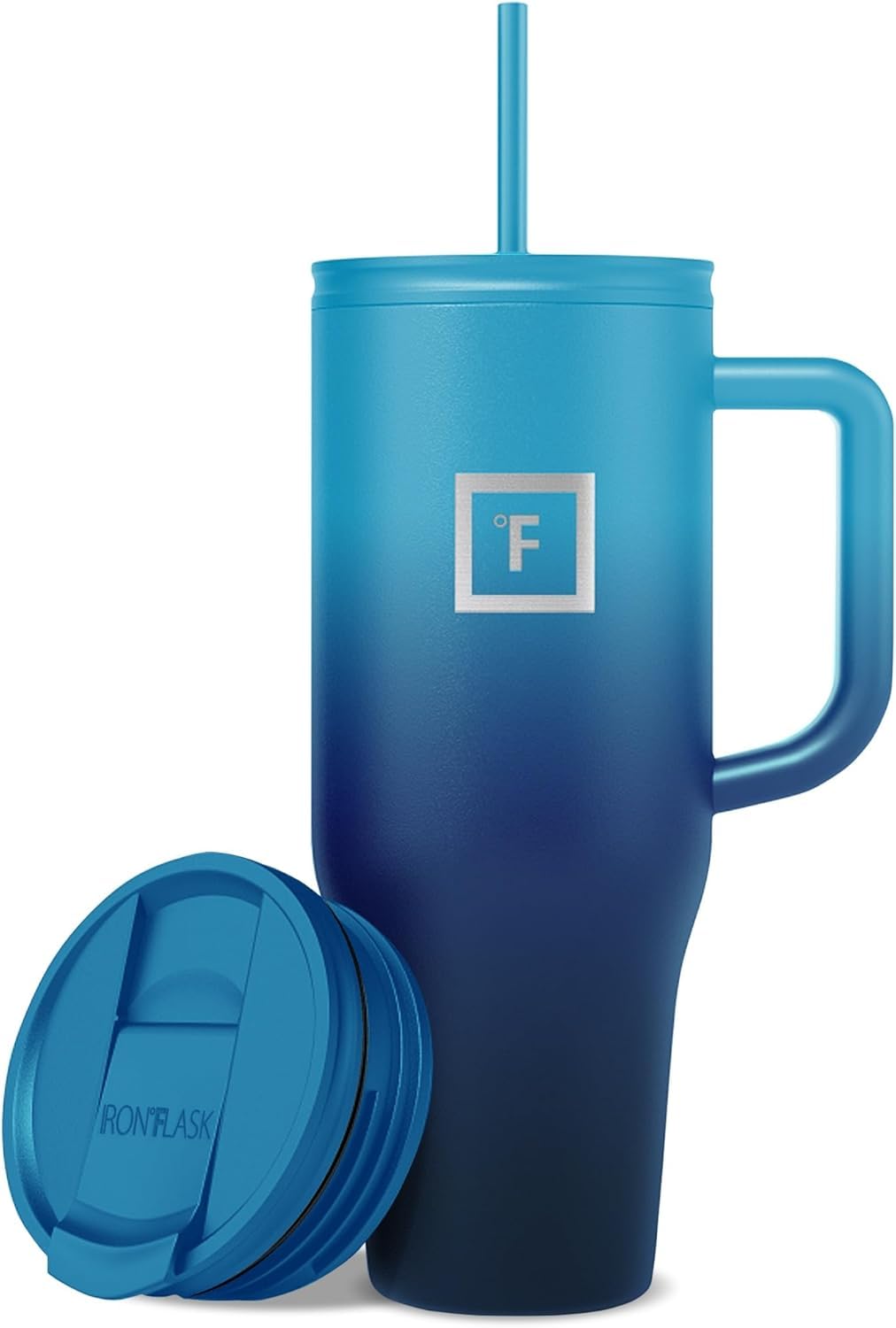 IRON °FLASK Co-Pilot Insulated Mug w/Straw & Flip Cap Lids - Cup Holder Bottle for Hot, Cold Drink - Leak-Proof - Water, Coffee Portable Travel Mug - Aurora, 40 Oz