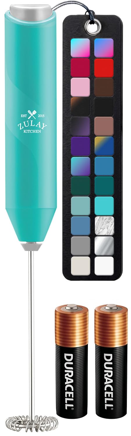Zulay Kitchen Powerful Milk Frother AA Batteries Included – Ultra Fast Handheld Drink Mixer with Stainless Steel Whisk Stirrer for Coffee, Protein, Matcha & More, Frother Wand Electric Frothmate Black