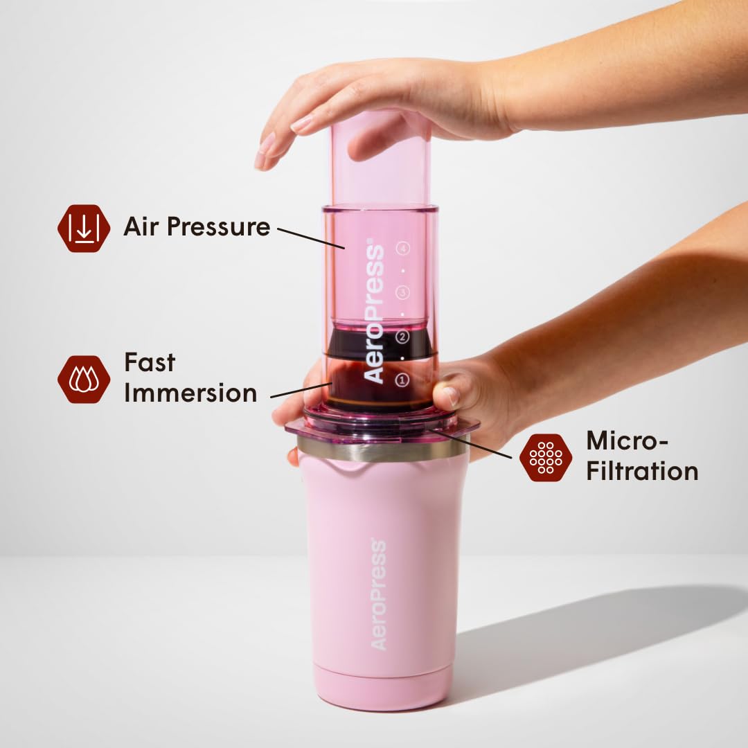 AeroPress Go, Extra Small Portable Coffee Maker Kit, Travel, Hiking & Camping, All-in-One French Press, Pour-Over & Espresso Style Manual Brewer, 2 Min Brew Makes a Less Bitter, More Flavorful Cup