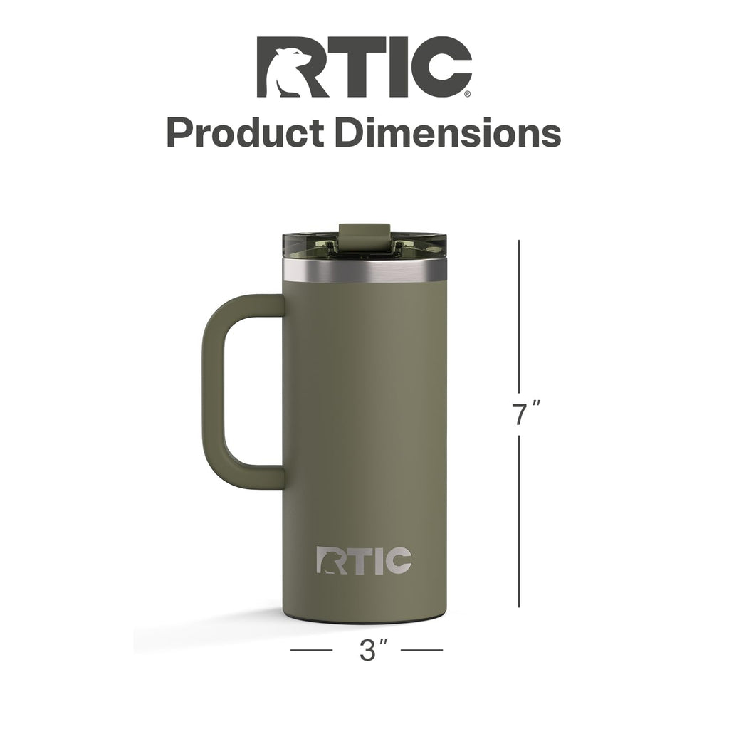 RTIC 20oz Road Trip Travel Mug with Lid and Handle, Ceramic Lined, Insulated, Stainless Steel, Metal, Double Wall Vacuum-Insulation, Portable Coffee, Tea Cup for Hot and Cold Drink, Black