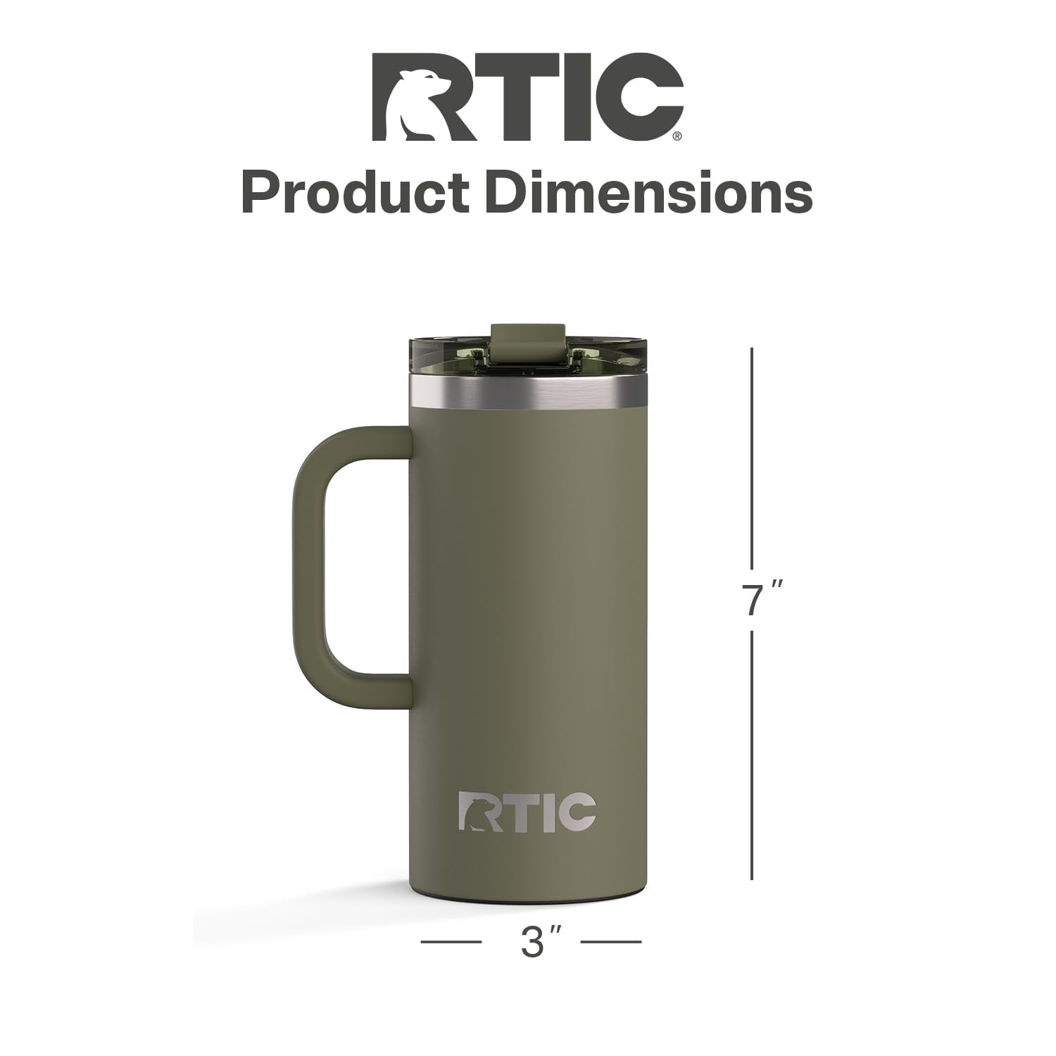 RTIC 20oz Road Trip Travel Mug with Lid and Handle, Ceramic Lined, Insulated, Stainless Steel, Metal, Double Wall Vacuum-Insulation, Portable Coffee, Tea Cup for Hot and Cold Drink, Black