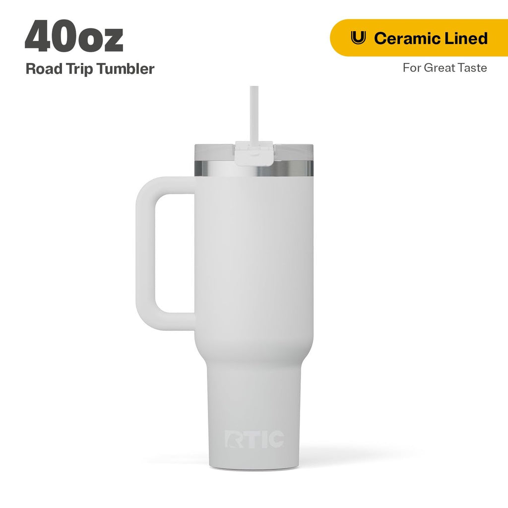 RTIC 40 oz Road Trip Tumbler Double-Walled Cermaic Lined Insulated Stainless Steel Portable Travel Coffee Mug Cup with Lid, Handle and Straw, Trailblazer