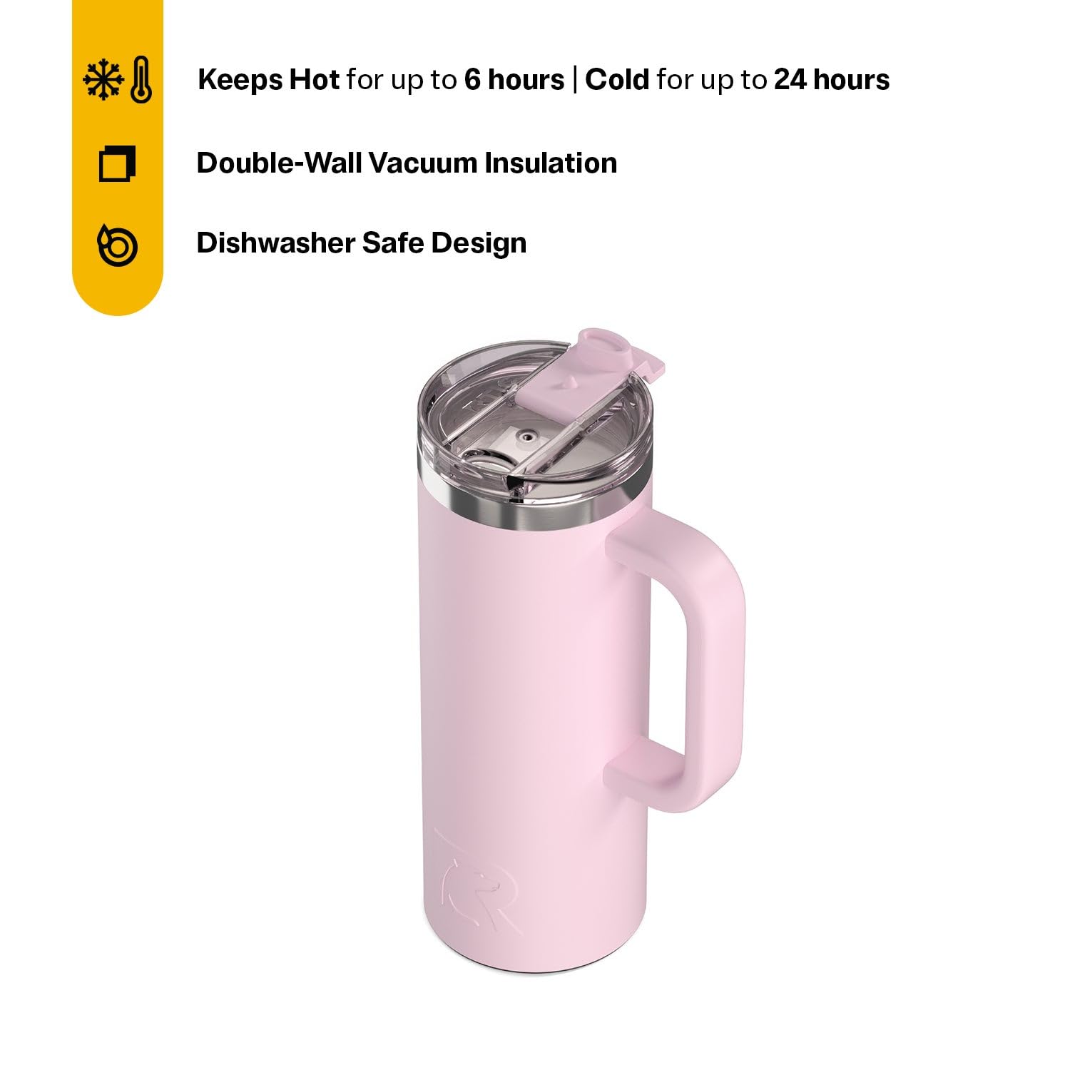 RTIC 20oz Road Trip Travel Mug with Lid and Handle, Ceramic Lined, Insulated, Stainless Steel, Metal, Double Wall Vacuum-Insulation, Portable Coffee, Tea Cup for Hot and Cold Drink, Black
