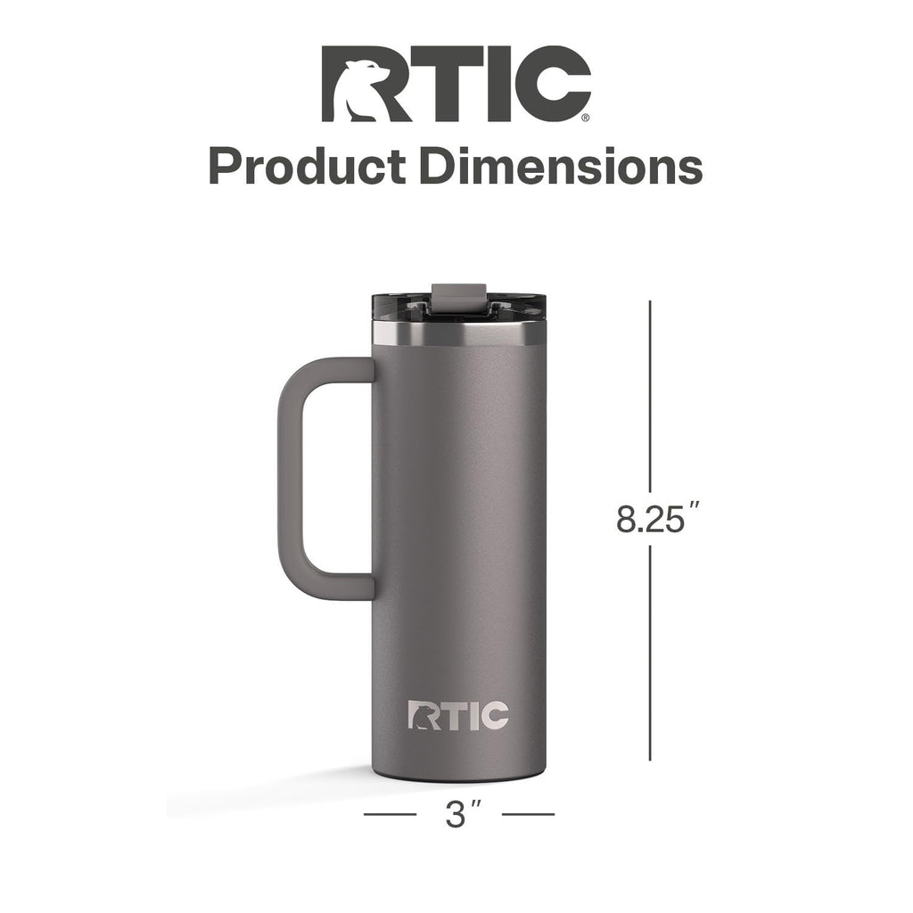 RTIC 20oz Road Trip Travel Mug with Lid and Handle, Ceramic Lined, Insulated, Stainless Steel, Metal, Double Wall Vacuum-Insulation, Portable Coffee, Tea Cup for Hot and Cold Drink, Black