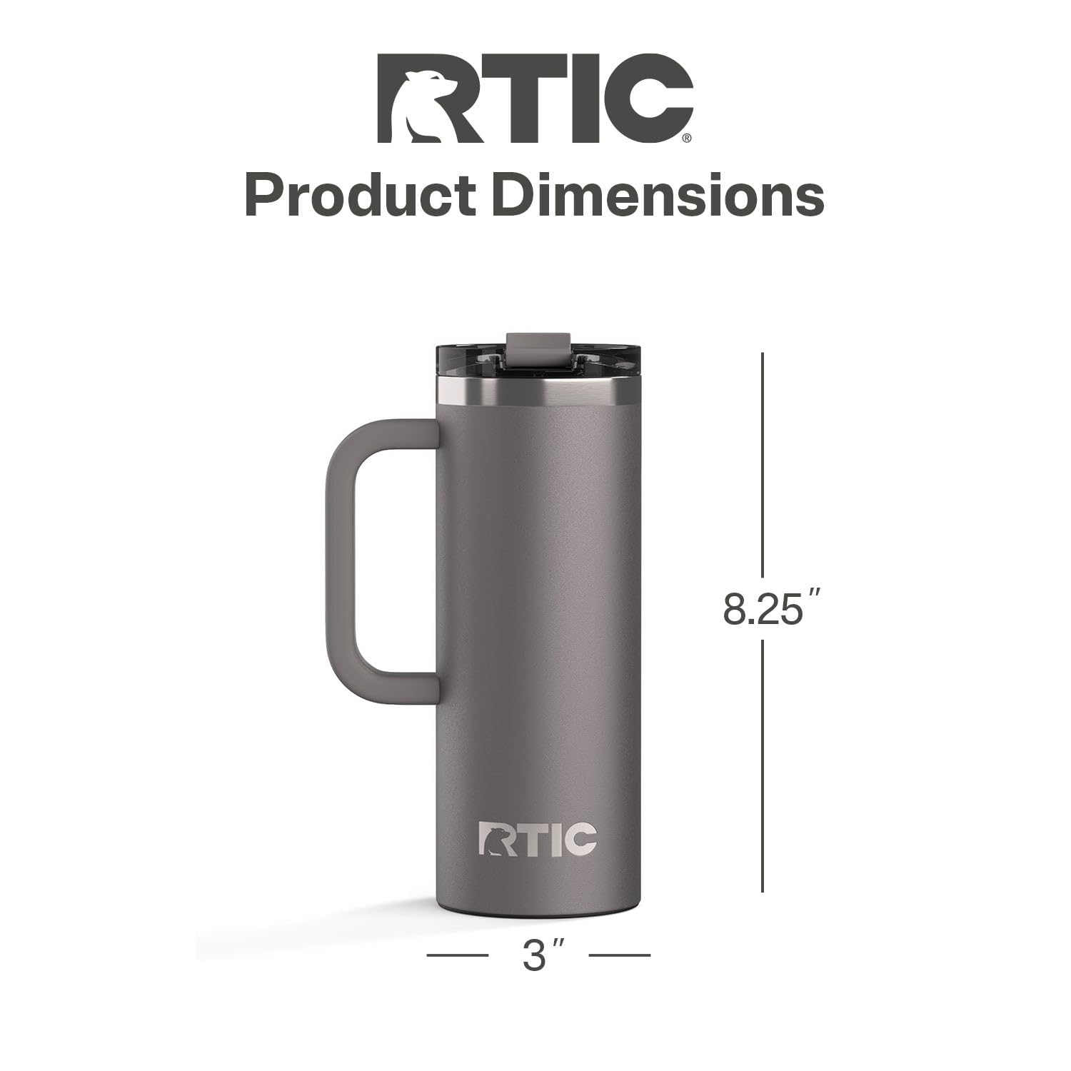 RTIC 20oz Road Trip Travel Mug with Lid and Handle, Ceramic Lined, Insulated, Stainless Steel, Metal, Double Wall Vacuum-Insulation, Portable Coffee, Tea Cup for Hot and Cold Drink, Black