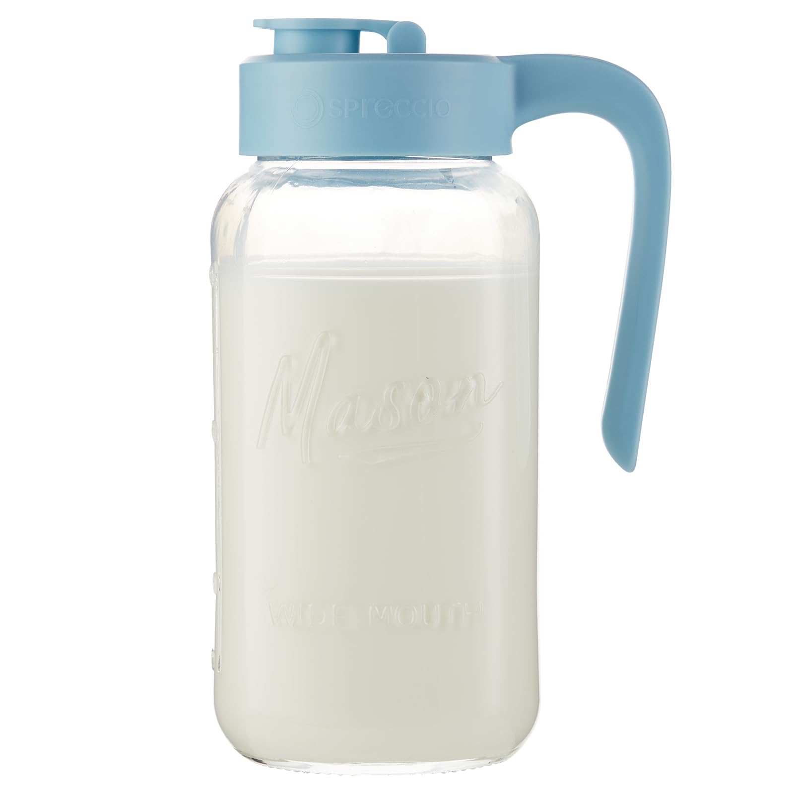 Mason Jar Pitcher - Airtight & Leakproof Glass Pitcher with Lid, Perfect for Breastmilk, Cold Brew, and Sun Tea, 2 Quart (64 oz) Mason Jar with Pour Spout Lid