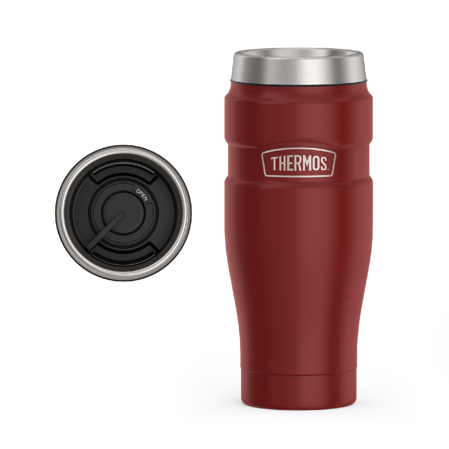 THERMOS Stainless King Vacuum-Insulated Travel Mug with Handle - 16oz, Midnight Blue - Thermos Tumbler for Hot & Cold Drinks - Leak & Sweat-Proof Stainless Steel Coffee Mug with Lid for Commuting