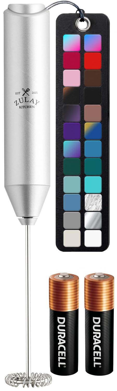 Zulay Kitchen Powerful Milk Frother AA Batteries Included – Ultra Fast Handheld Drink Mixer with Stainless Steel Whisk Stirrer for Coffee, Protein, Matcha & More, Frother Wand Electric Frothmate Black