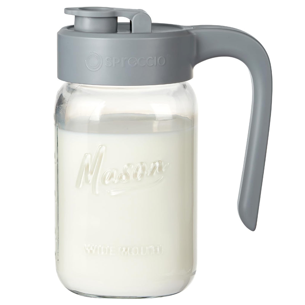Mason Jar Pitcher - Airtight & Leakproof Glass Pitcher with Lid, Perfect for Breastmilk, Cold Brew, and Sun Tea, 2 Quart (64 oz) Mason Jar with Pour Spout Lid