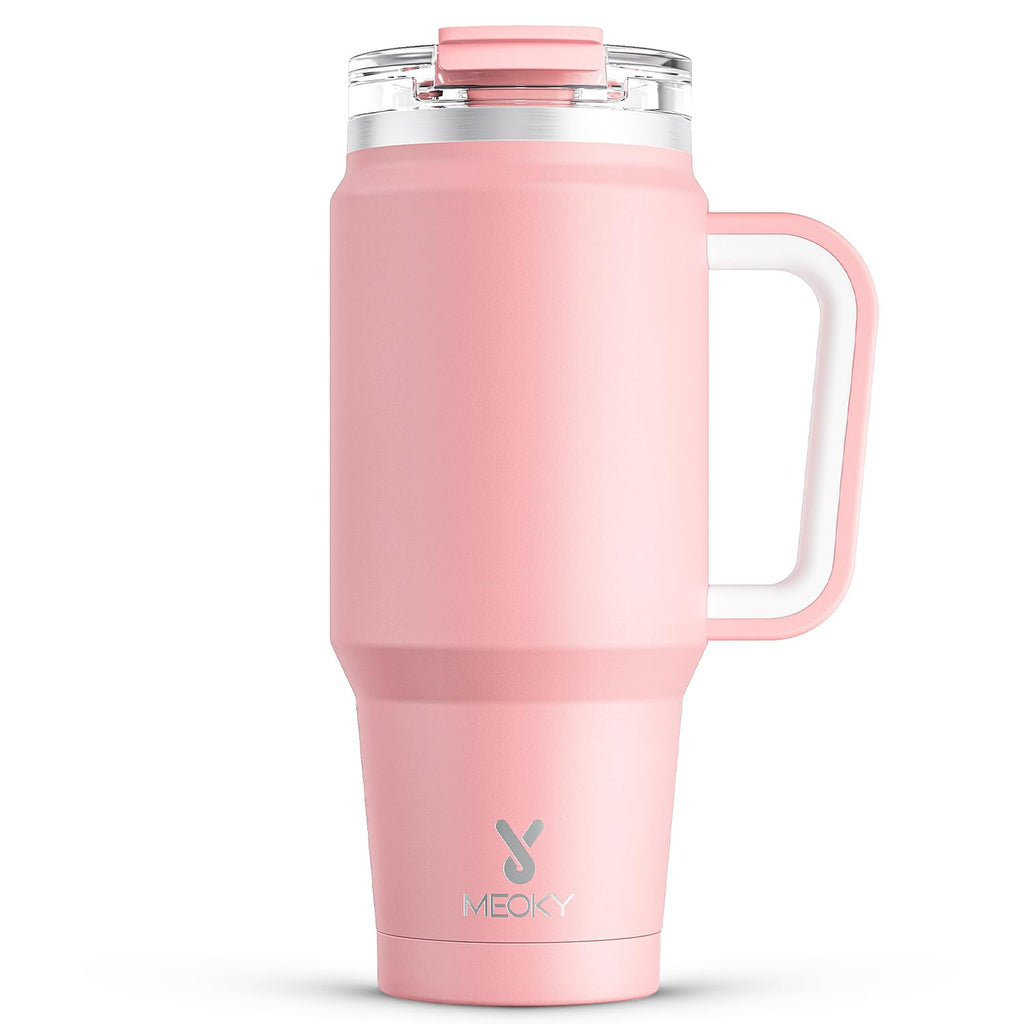 Meoky 32 oz Tumbler with Handle, Insulated Tumbler with Lid and Straw, Stainless Steel Travel Mug, Keeps Cold for 24 Hours, 100% Leak Proof, Fits in Car Cup Holder (Night)