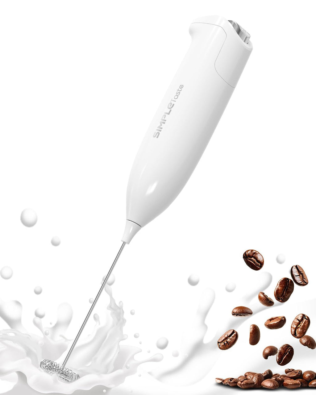 SIMPLETASTE Milk Frother Handheld Electric Foam Maker, Drink Mixer with Stainless Steel Whisk for Cappuccino, Bulletproof Coffee, Latte, Gray, with Stand, Battery Operated