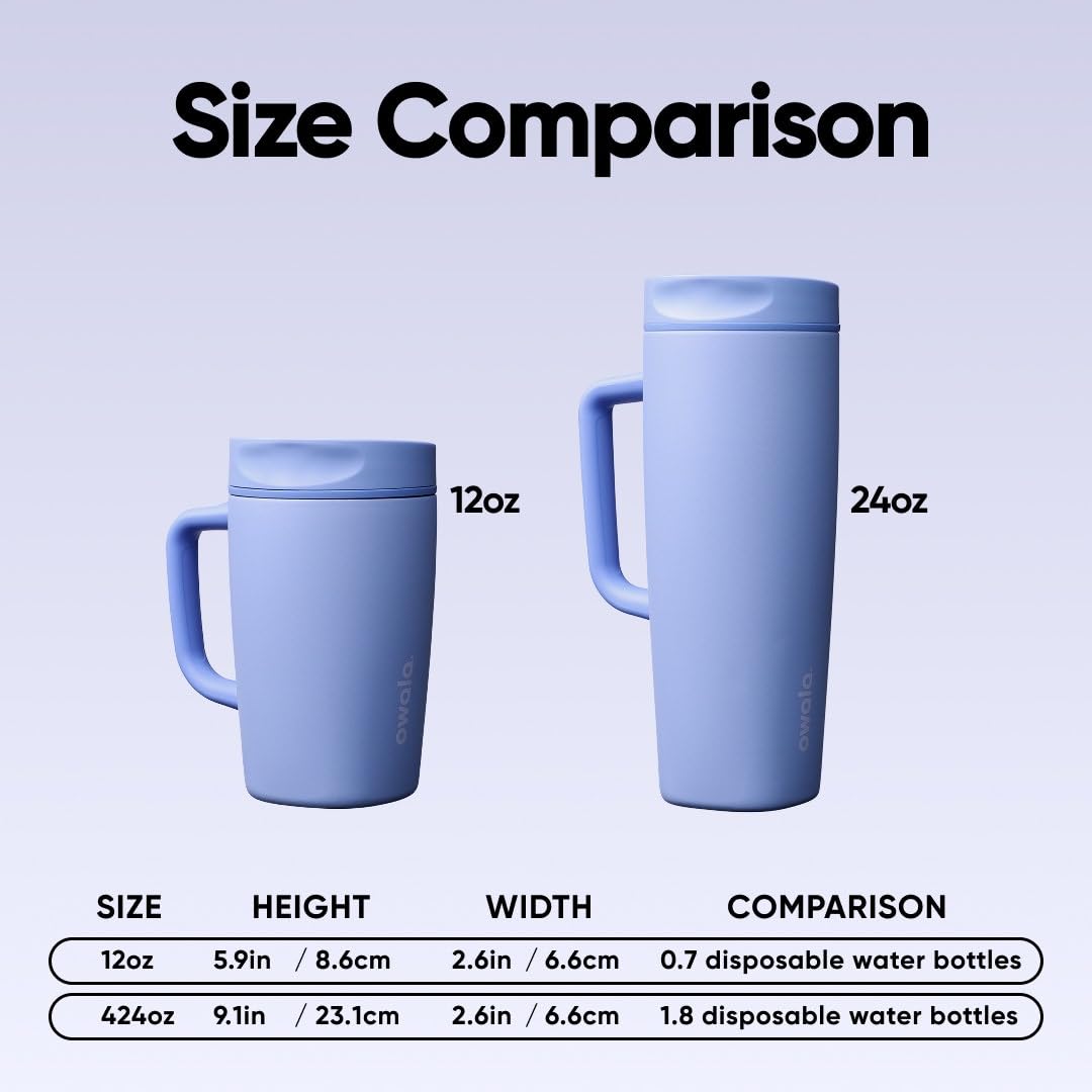 Owala SmoothSip Slider Insulated Stainless Steel Coffee Tumbler, Reusable Iced Coffee Cup, Hot Coffee Travel Mug, BPA Free 20 oz, Pucker Up