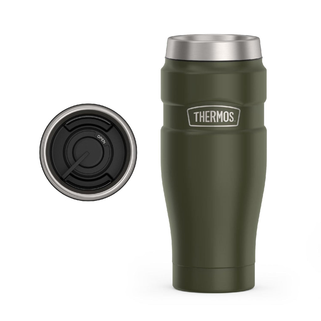 THERMOS Stainless King Vacuum-Insulated Travel Mug with Handle - 16oz, Midnight Blue - Thermos Tumbler for Hot & Cold Drinks - Leak & Sweat-Proof Stainless Steel Coffee Mug with Lid for Commuting