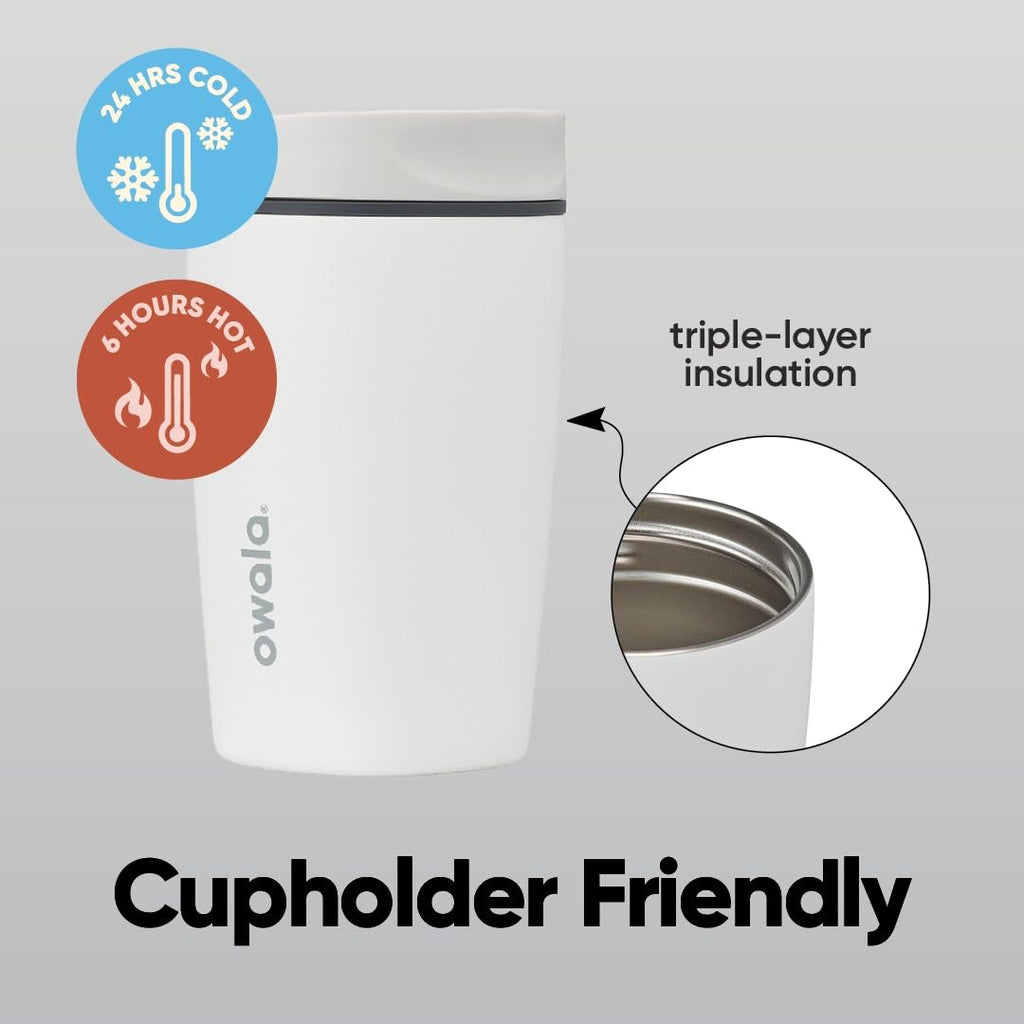 Owala SmoothSip Slider Insulated Stainless Steel Coffee Tumbler, Reusable Iced Coffee Cup, Hot Coffee Travel Mug, BPA Free 20 oz, Pucker Up