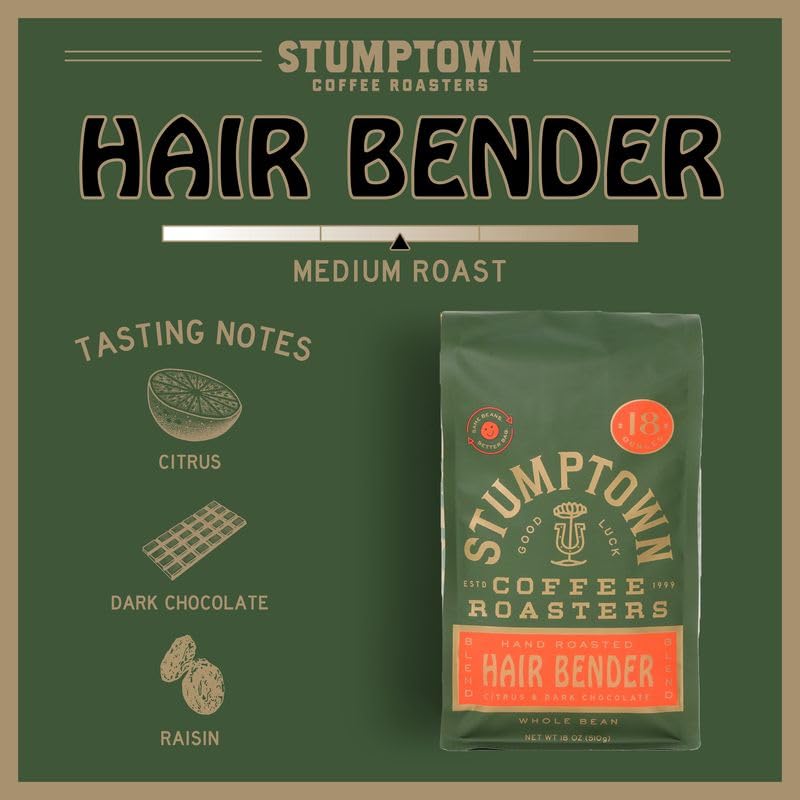 Stumptown Coffee Roasters, Medium Roast Whole Bean Coffee, 100% Arabica Coffee - Hair Bender 12 Ounce Bag with Flavor Notes of Citrus and Dark Chocolate