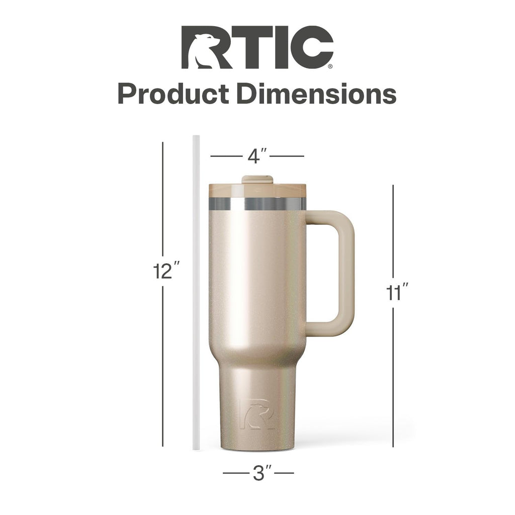 RTIC 40 oz Road Trip Tumbler Double-Walled Cermaic Lined Insulated Stainless Steel Portable Travel Coffee Mug Cup with Lid, Handle and Straw, Trailblazer