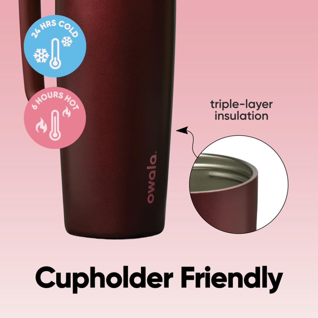 Owala SmoothSip Slider Insulated Stainless Steel Coffee Tumbler, Reusable Iced Coffee Cup, Hot Coffee Travel Mug, BPA Free 20 oz, Pucker Up