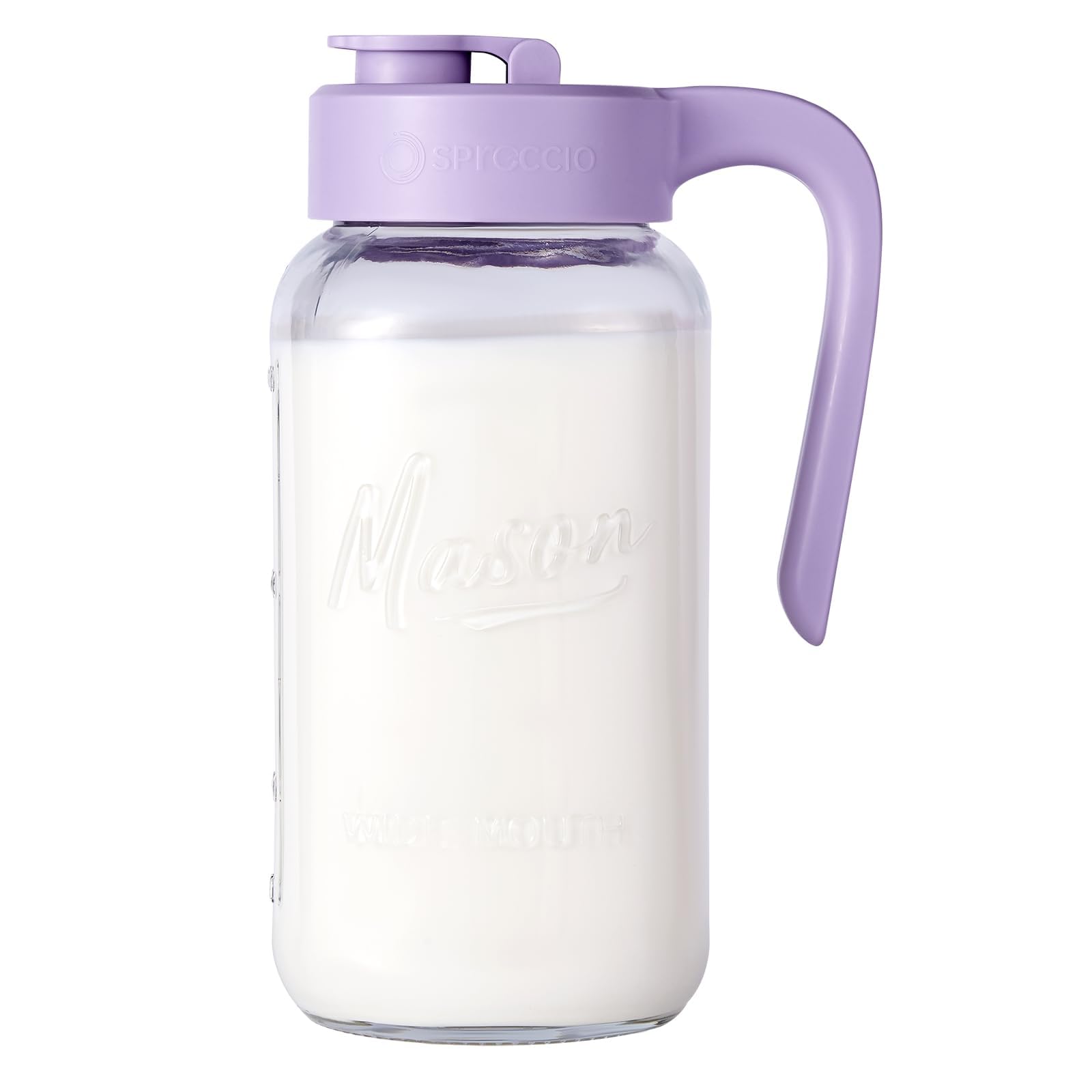 Mason Jar Pitcher - Airtight & Leakproof Glass Pitcher with Lid, Perfect for Breastmilk, Cold Brew, and Sun Tea, 2 Quart (64 oz) Mason Jar with Pour Spout Lid