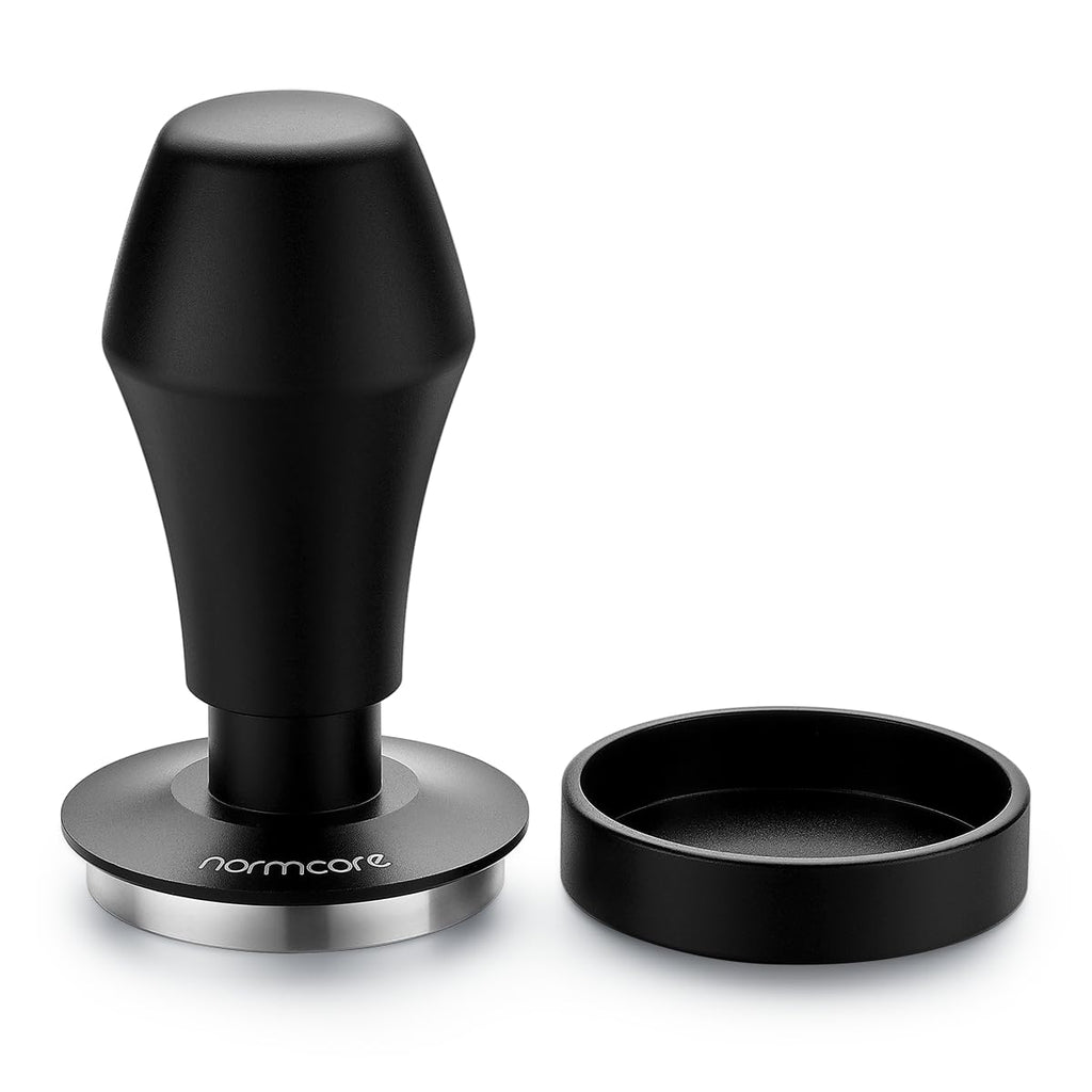 Normcore V4 Coffee Tamper 53.3mm - Spring-Loaded Tamper - Barista Espresso Tamper with 15lb / 25lb / 30lbs Replacement Springs - Anodized Aluminum Handle and Stand - Flat Base, Black