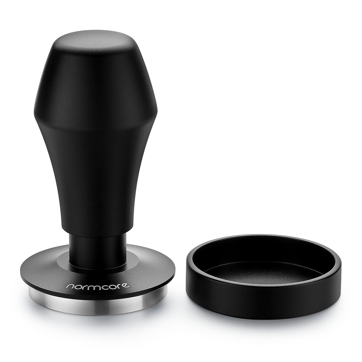Normcore V4 Coffee Tamper 53.3mm - Spring-Loaded Tamper - Barista Espresso Tamper with 15lb / 25lb / 30lbs Replacement Springs - Anodized Aluminum Handle and Stand - Flat Base, Black