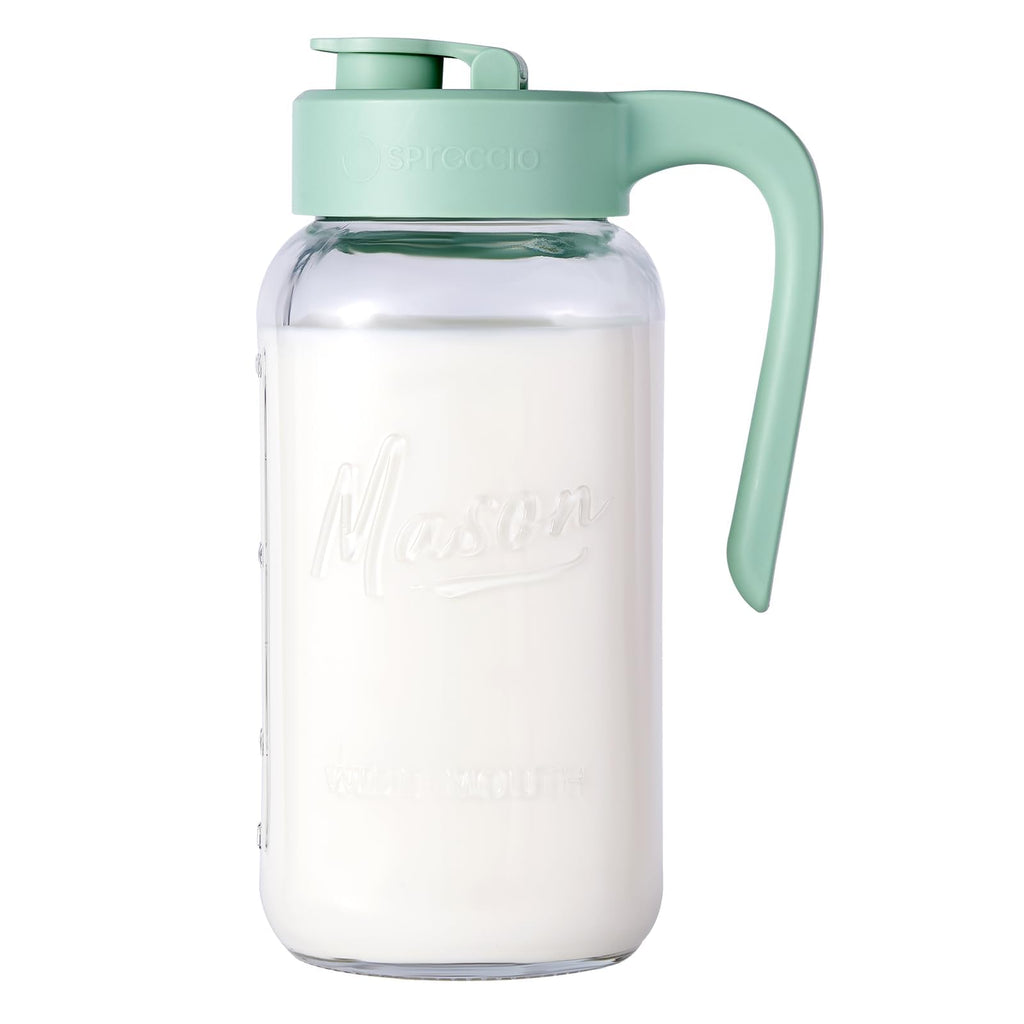 Mason Jar Pitcher - Airtight & Leakproof Glass Pitcher with Lid, Perfect for Breastmilk, Cold Brew, and Sun Tea, 2 Quart (64 oz) Mason Jar with Pour Spout Lid