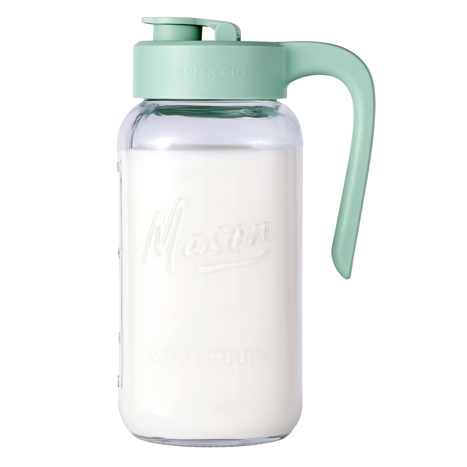 Mason Jar Pitcher - Airtight & Leakproof Glass Pitcher with Lid, Perfect for Breastmilk, Cold Brew, and Sun Tea, 2 Quart (64 oz) Mason Jar with Pour Spout Lid