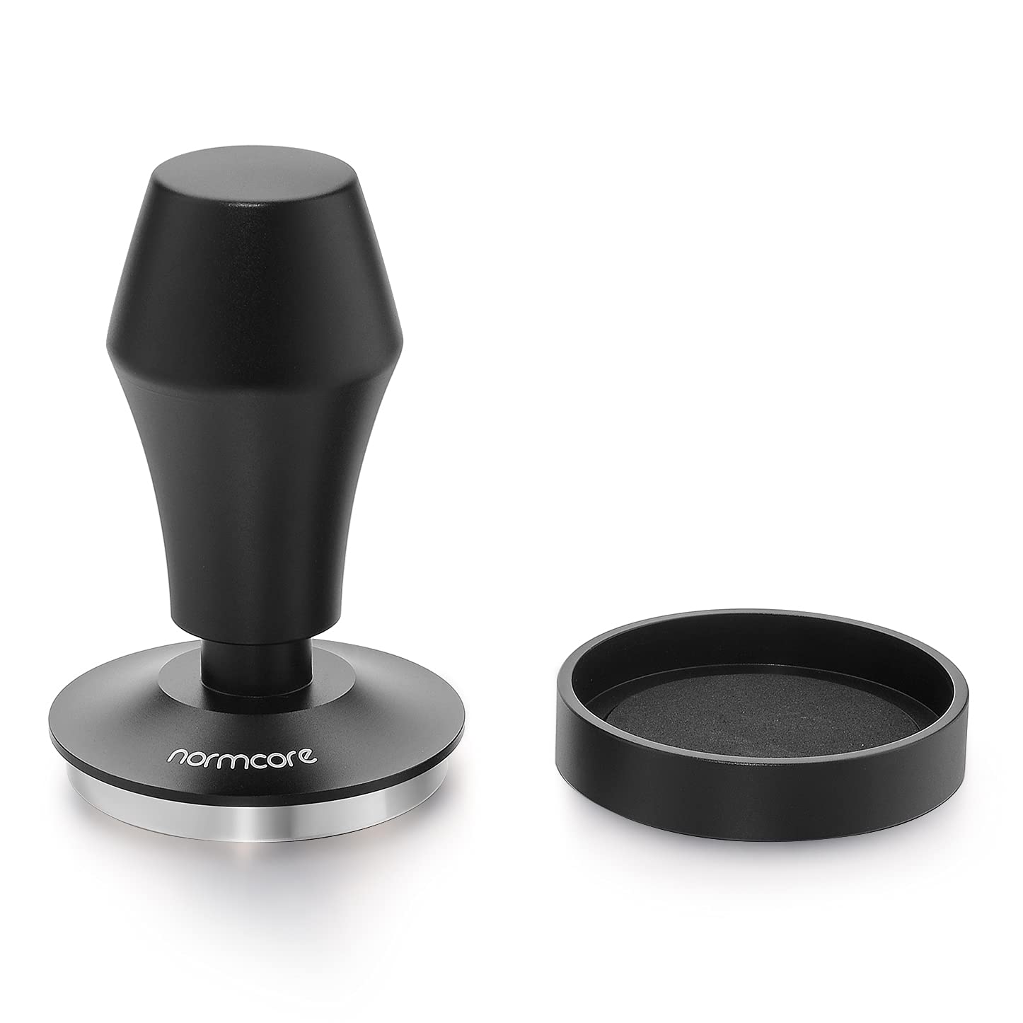 Normcore V4 Coffee Tamper 53.3mm - Spring-Loaded Tamper - Barista Espresso Tamper with 15lb / 25lb / 30lbs Replacement Springs - Anodized Aluminum Handle and Stand - Flat Base, Black
