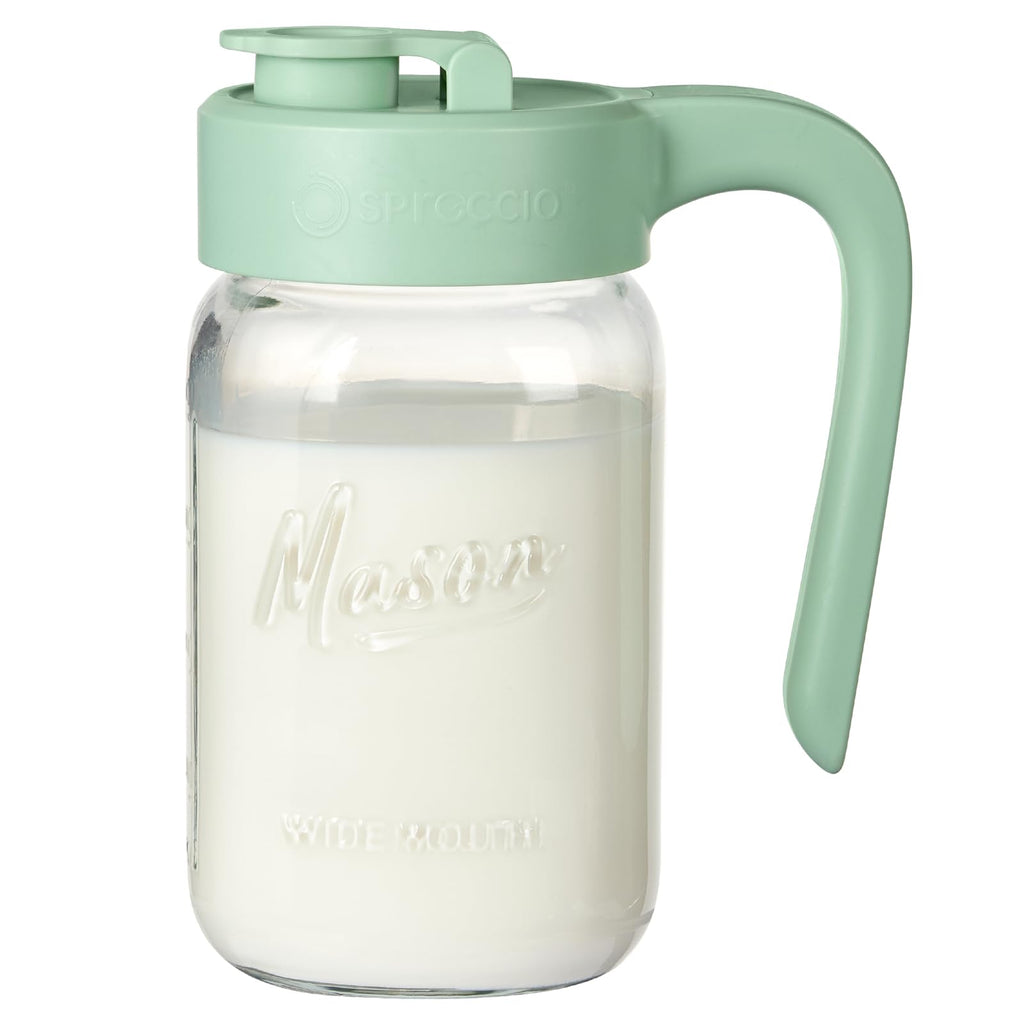 Mason Jar Pitcher - Airtight & Leakproof Glass Pitcher with Lid, Perfect for Breastmilk, Cold Brew, and Sun Tea, 2 Quart (64 oz) Mason Jar with Pour Spout Lid
