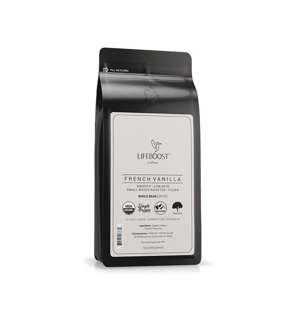 Lifeboost Hazelnut Whole Bean Coffee – Organic, Low Acid, Non-GMO Hazelnut Flavored Coffee – Single Origin, Mold-Free Mycotoxin Tested, 12 oz