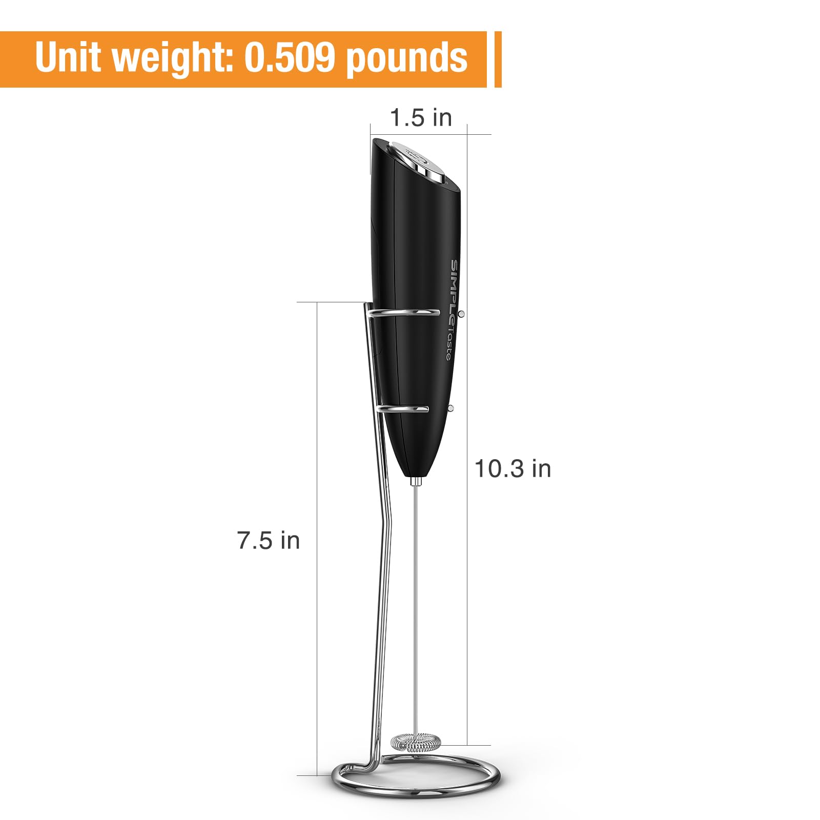 SIMPLETASTE Milk Frother Handheld Electric Foam Maker, Drink Mixer with Stainless Steel Whisk for Cappuccino, Bulletproof Coffee, Latte, Gray, with Stand, Battery Operated